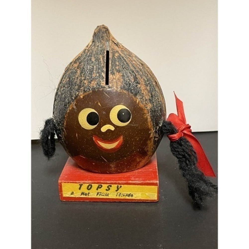 VINTAGE topsy COCONUT BANK Braids TROPIC ART NOVELTY MIAMI FLORIDA Xmas Gift Fun